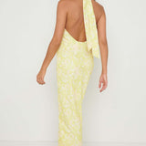 Pretty Lavish Odelle Backless Halter Tie Charteuse Dress