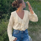 Glamorous Off-White Ruffle-Front Blouse