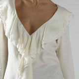 Glamorous Off-White Ruffle-Front Blouse