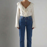 Glamorous Off-White Ruffle-Front Blouse