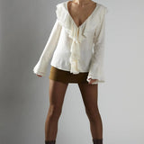Glamorous Off-White Ruffle-Front Blouse