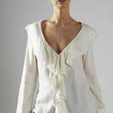 Glamorous Off-White Ruffle-Front Blouse