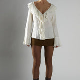Glamorous Off-White Ruffle-Front Blouse