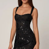 Oh Polly Adia Embellished A-line Mini Dress in Black