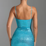 Oh Polly Alanni Embellished Cut-Out Mini Dress in Aqua Blue