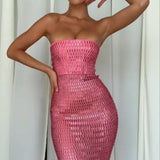 Oh Polly Amaya Embellished Bandeau Maxi Dress in Watermelon