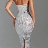 Oh Polly Amaya Embellished Bandeau Maxi Dress in White