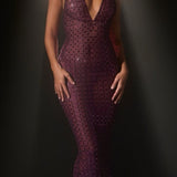 Oh Polly Audrey Embellished Halterneck Gown in Deep Purple