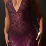 Oh Polly Audrey Embellished Halterneck Gown in Deep Purple