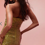 Oh Polly Aurora Embellished Bandeau Mini Dress in Pear Green