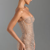 Oh Polly Azelie Embellished Draped Corset Mini Dress in Honey