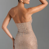 Oh Polly Azelie Embellished Draped Corset Mini Dress in Honey