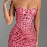 Oh Polly Azelie Embellished Draped Corset Mini Dress in Watermelon