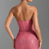 Oh Polly Azelie Embellished Draped Corset Mini Dress in Watermelon