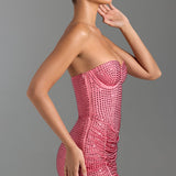 Oh Polly Azelie Embellished Draped Corset Mini Dress in Watermelon