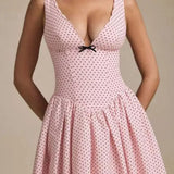 Oh Polly Bow-Detail A-Line Mini Dress in Pink Polka Dot