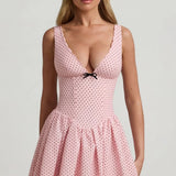 Oh Polly Bow-Detail A-Line Mini Dress in Pink Polka Dot
