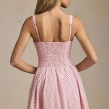 Oh Polly Bow-Detail A-Line Mini Dress in Pink Polka Dot