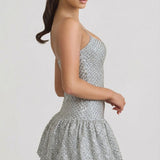 Oh Polly Callie Embellished Bubble Hem Mini Dress in Silver