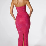 Oh Polly Daleyza Embellished Strapless Evening Gown in Hot Pink