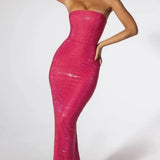Oh Polly Daleyza Embellished Strapless Evening Gown in Hot Pink