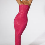 Oh Polly Daleyza Embellished Strapless Evening Gown in Hot Pink