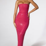 Oh Polly Daleyza Embellished Strapless Evening Gown in Hot Pink