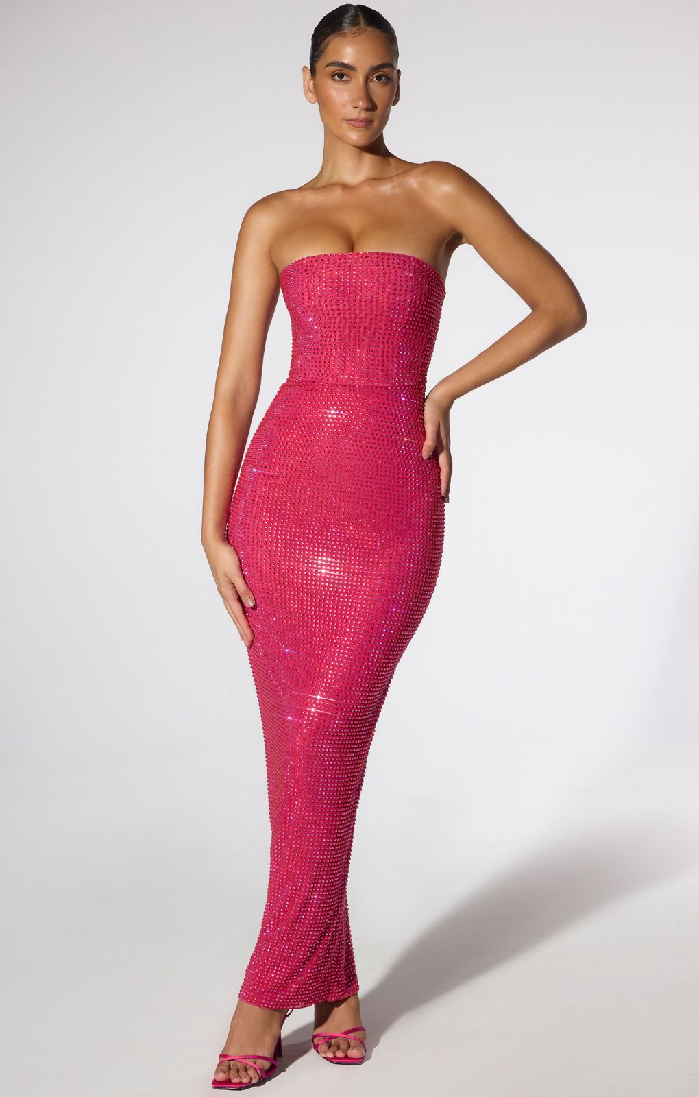 Oh Polly Daleyza Embellished Strapless Evening Gown in Hot Pink Oh Polly Daleyza Embellished Strapless Evening Gown in Hot Pink