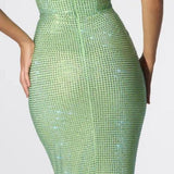Oh Polly Daleyza Embellished Strapless Evening Gown in Sage Green