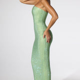 Oh Polly Daleyza Embellished Strapless Evening Gown in Sage Green