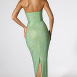 Oh Polly Daleyza Embellished Strapless Evening Gown in Sage Green