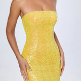 Oh Polly Embellished Bandeau Mini Dress in Buttercup