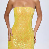 Oh Polly Embellished Bandeau Mini Dress in Buttercup