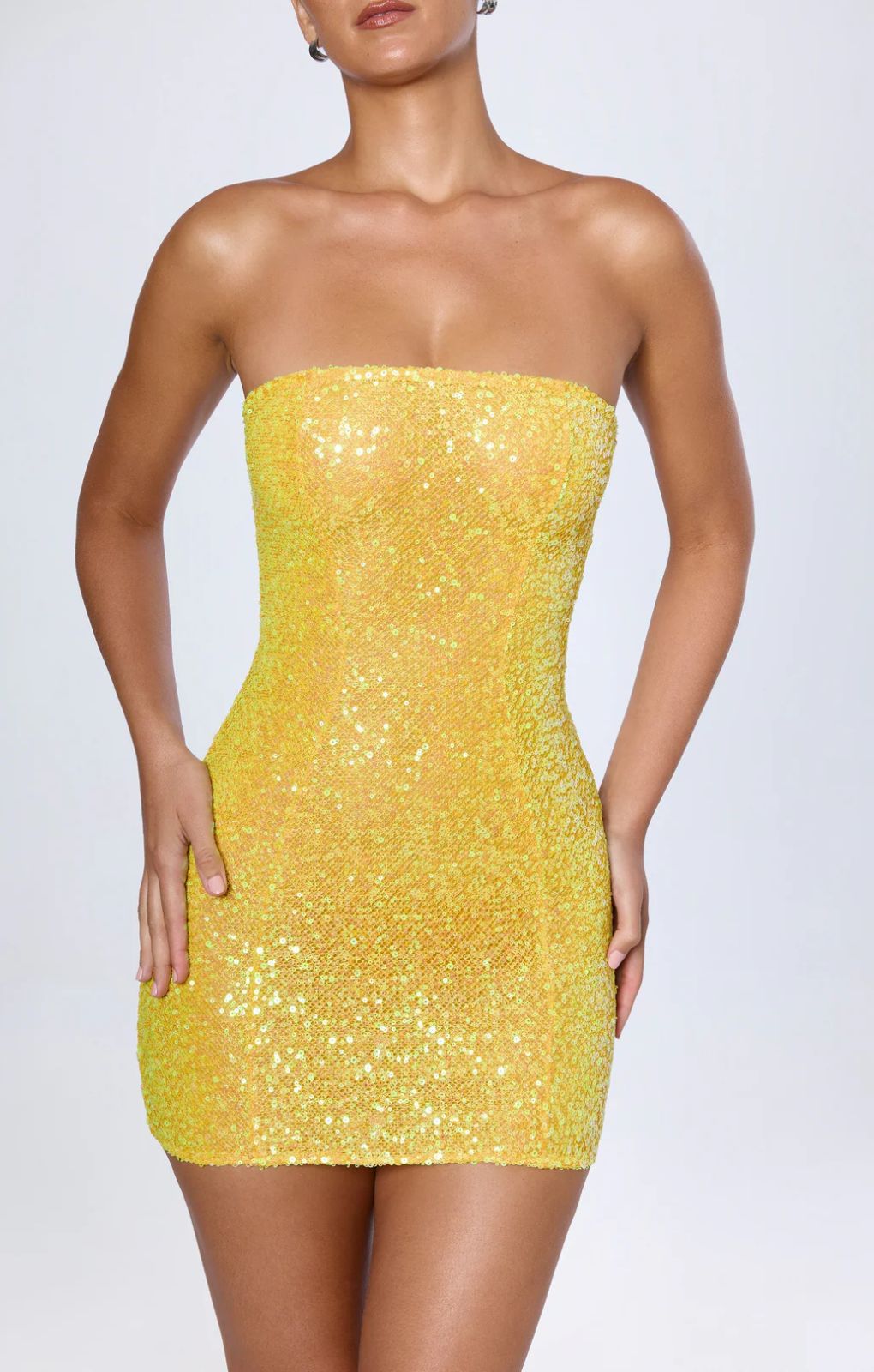 Rent Oh Polly Embellished Bandeau Mini Dress in Buttercup | Hirestreet Rent Oh Polly Embellished Bandeau Mini Dress in Buttercup | Hirestreet