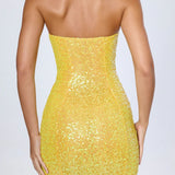 Oh Polly Embellished Bandeau Mini Dress in Buttercup