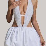 Oh Polly Embellished Cut-Out Bubble Hem Mini Dress in White