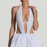 Oh Polly Embellished Cut-Out Bubble Hem Mini Dress in White