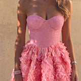 Oh Polly Evanthe Embellished Floral-Appliqué Lace-Up Mini Dress in Pink