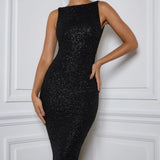 Oh Polly Gianina Embellished Open-Back Midaxi Dress in Black