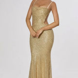 Oh Polly Katalia Embellished Cut-Out Gown in Gold