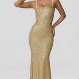 Oh Polly Katalia Embellished Cut-Out Gown in Gold
