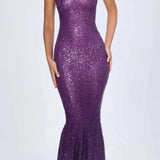 Oh Polly Kinsley  EmbellishedCut-Out Bandeau Maxi Dress in Grape