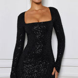 Oh Polly Kiyara Embellished A-Line Mini Dress in Black