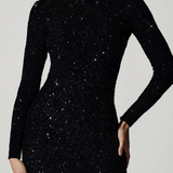 Oh Polly Leonie Embellished Open-Back Gown in Black