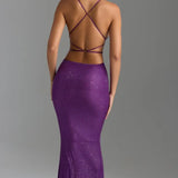 Oh Polly Magdalena Embellished Cut-Out Maxi Dress in Grape
