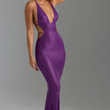 Oh Polly Magdalena Embellished Cut-Out Maxi Dress in Grape