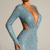 Oh Polly Marva Embellished Cut-Out Mini Dress in Light Blue