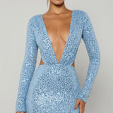 Oh Polly Marva Embellished Cut-Out Mini Dress in Light Blue