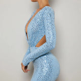 Oh Polly Marva Embellished Cut-Out Mini Dress in Light Blue