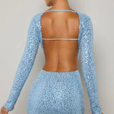 Oh Polly Marva Embellished Cut-Out Mini Dress in Light Blue